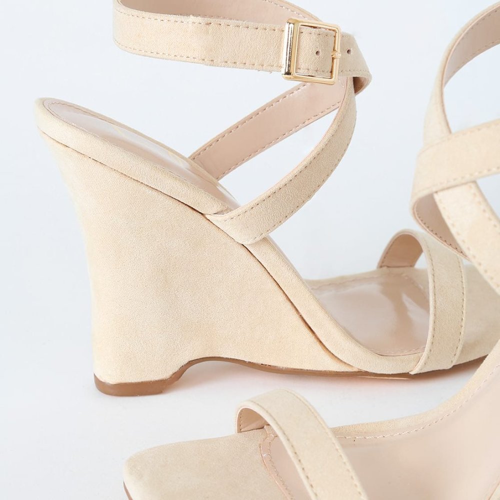 SAYDEE NATURAL SUEDE WEDGE SANDALS - LULUS - Picture 3 of 6